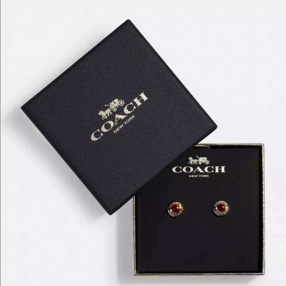 Coach Open Circle Red Stone Strand Earrings Boxed; Size:ONE SIZE; Color:Red/Gold - Picture 2 of 11